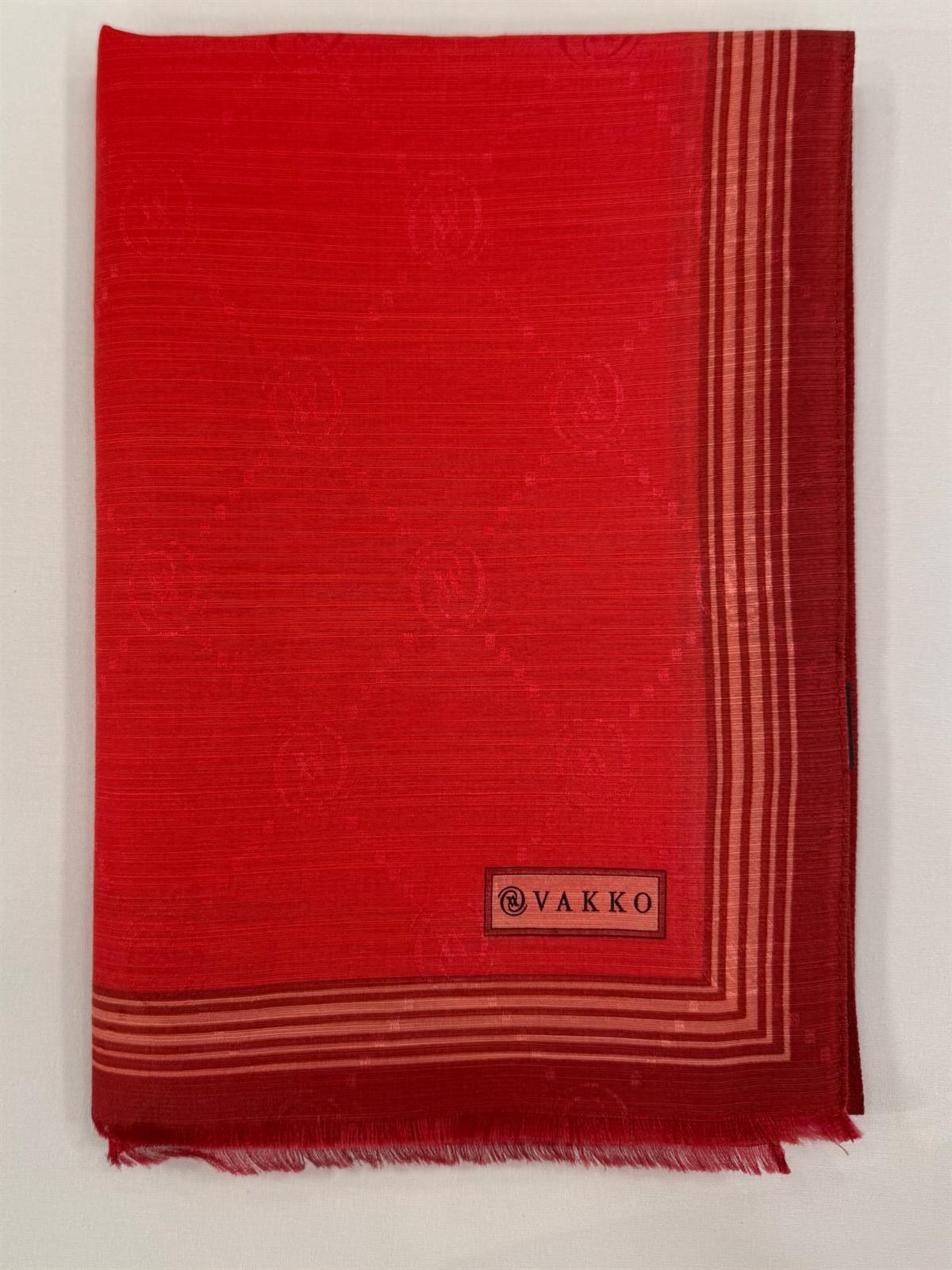Vakko Monogram Pamuk İpek Bordürlü Şal 41540-Kırmızı