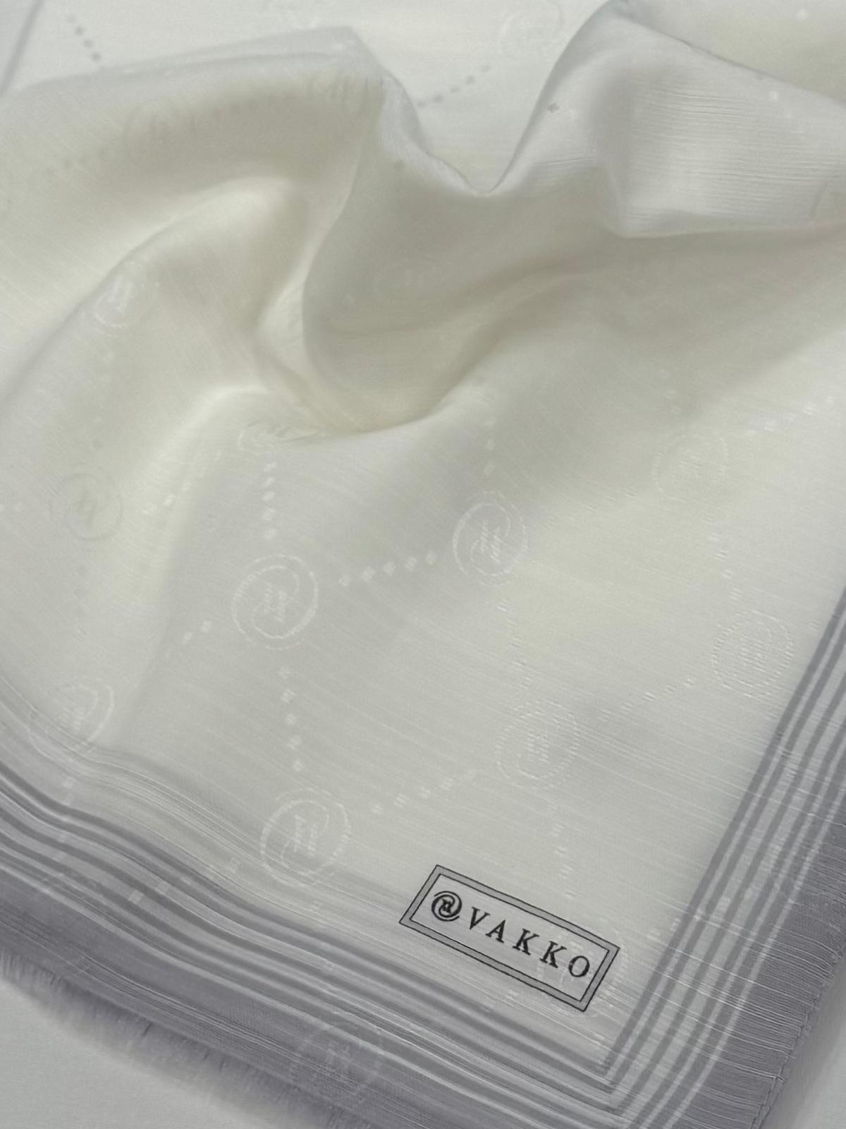 Vakko Monogram Pamuk İpek Bordürlü Şal 41540-Beyaz