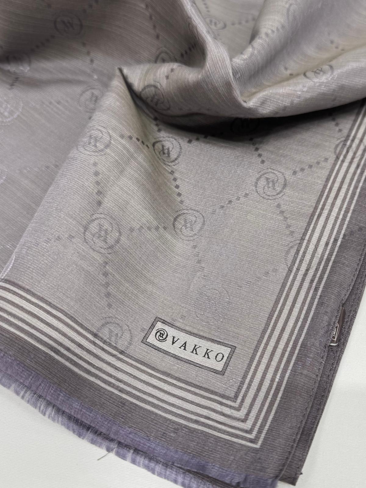 Vakko Monogram Pamuk İpek Bordürlü Şal 41540-Gri