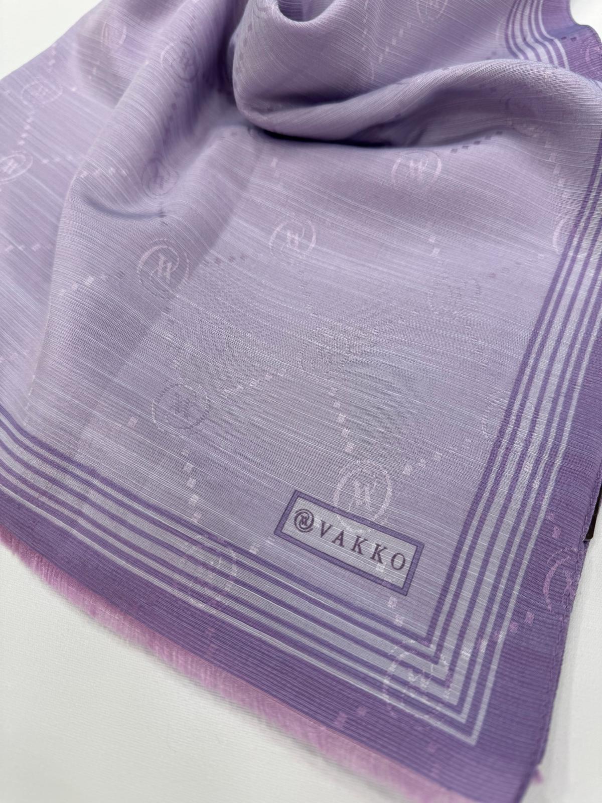 Vakko Monogram Pamuk İpek Bordürlü Şal 41540-Açık Lila