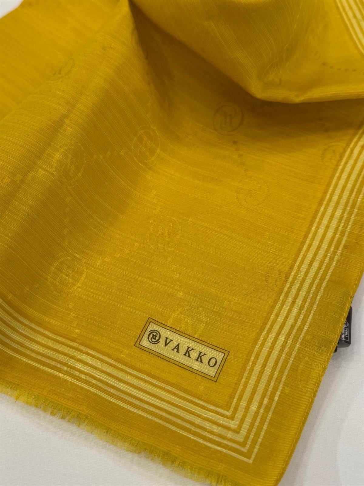 Vakko Monogram Pamuk İpek Bordürlü Şal 41540-Sarı