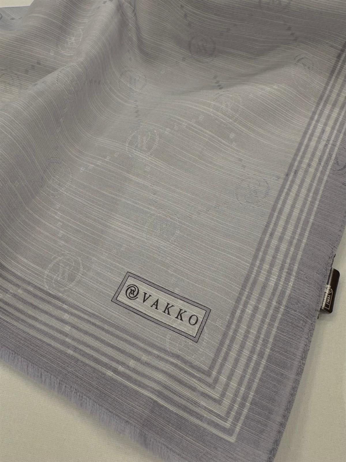Vakko Monogram Pamuk İpek Bordürlü Şal 41540-Gümüş
