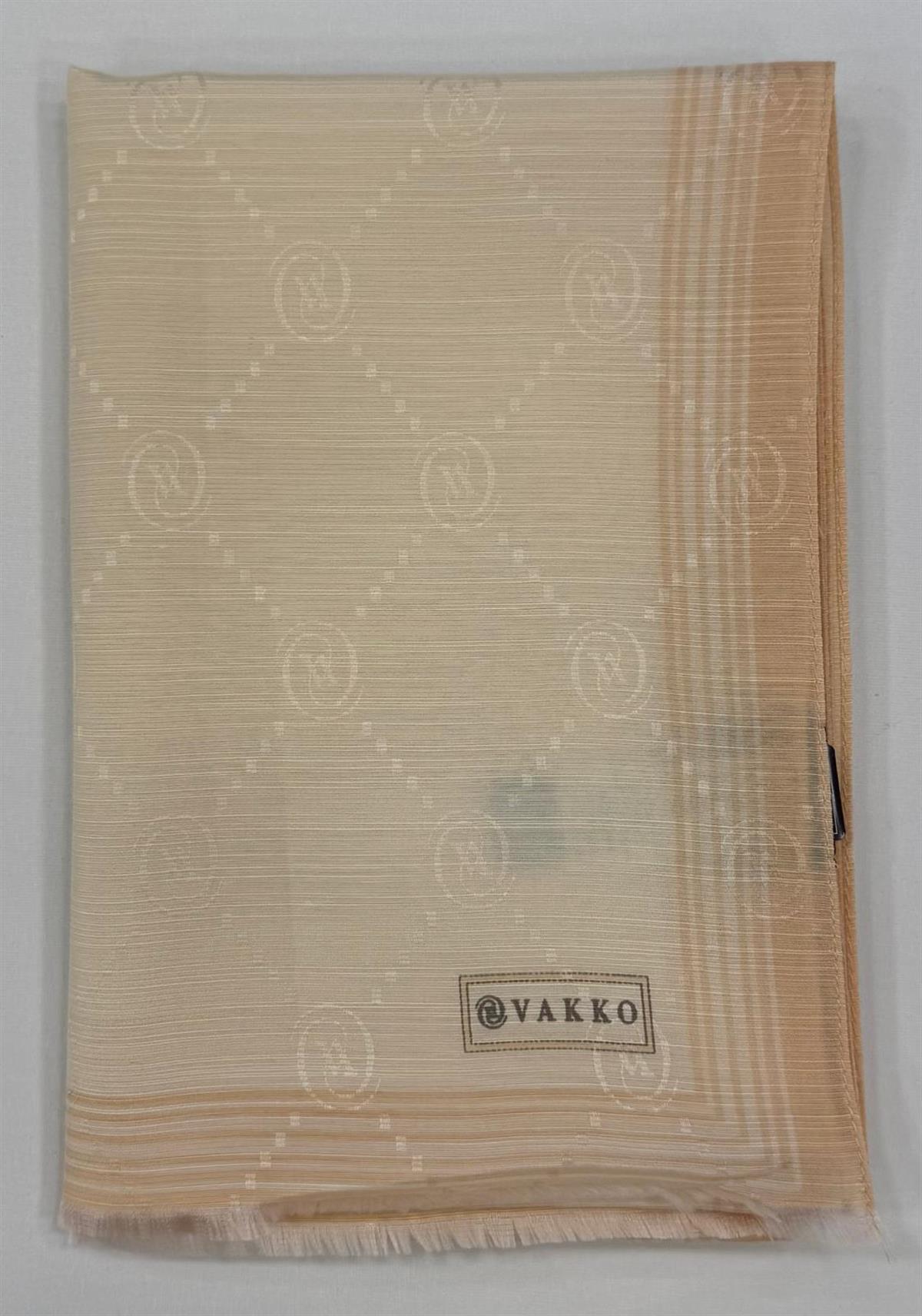 Vakko Monogram Pamuk İpek Bordürlü Şal 41540-Ekru