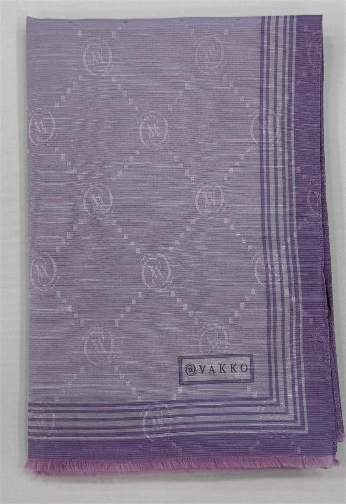 Vakko Monogram Pamuk İpek Bordürlü Şal 41540-Açık Lila