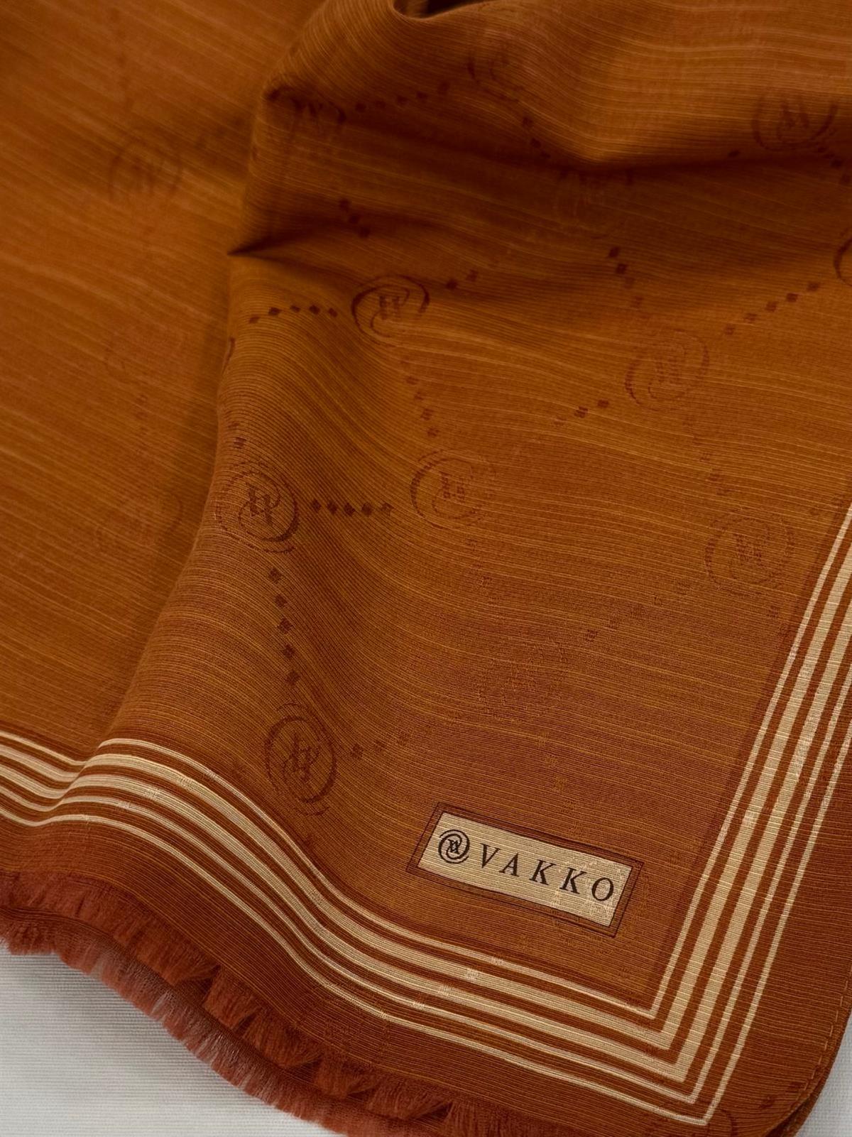 Vakko Monogram Pamuk İpek Bordürlü Şal 41540-Taba