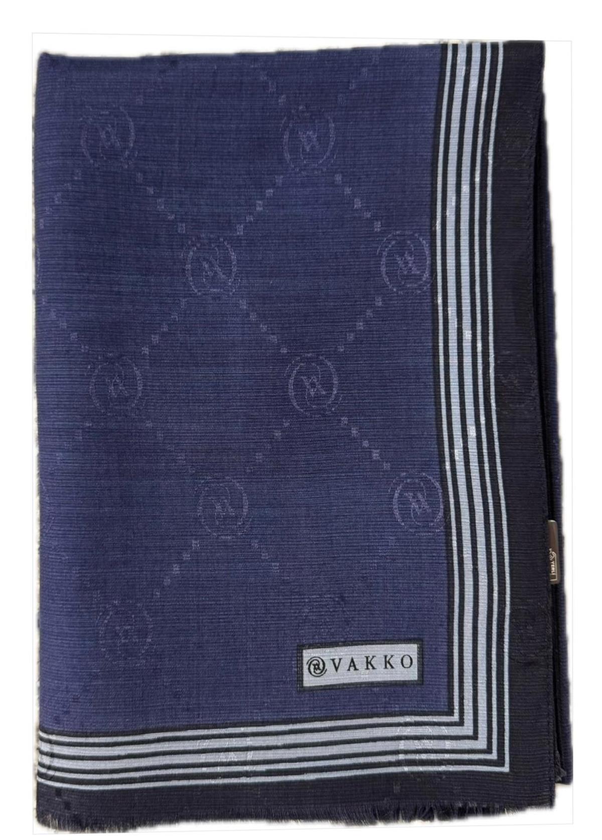 Vakko Monogram Pamuk İpek Bordürlü Şal 41540-Lacivert