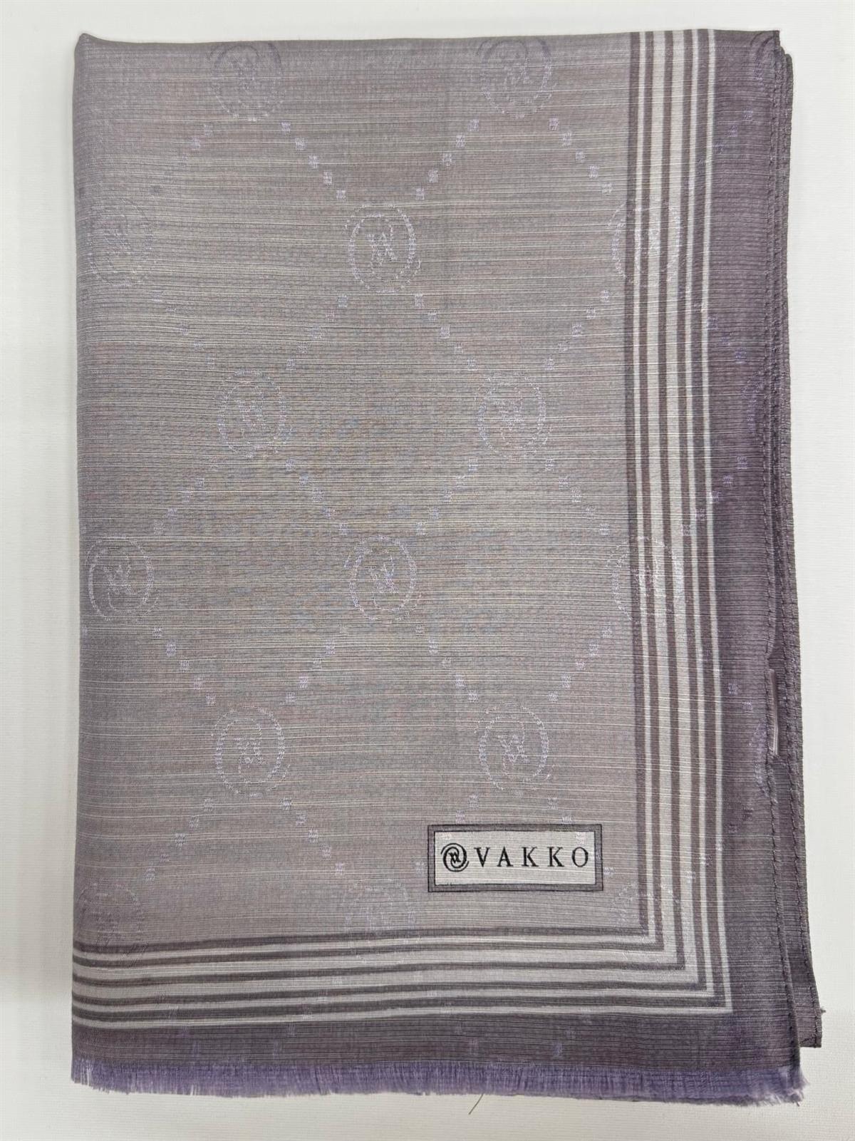 Vakko Monogram Pamuk İpek Bordürlü Şal 41540-Gri