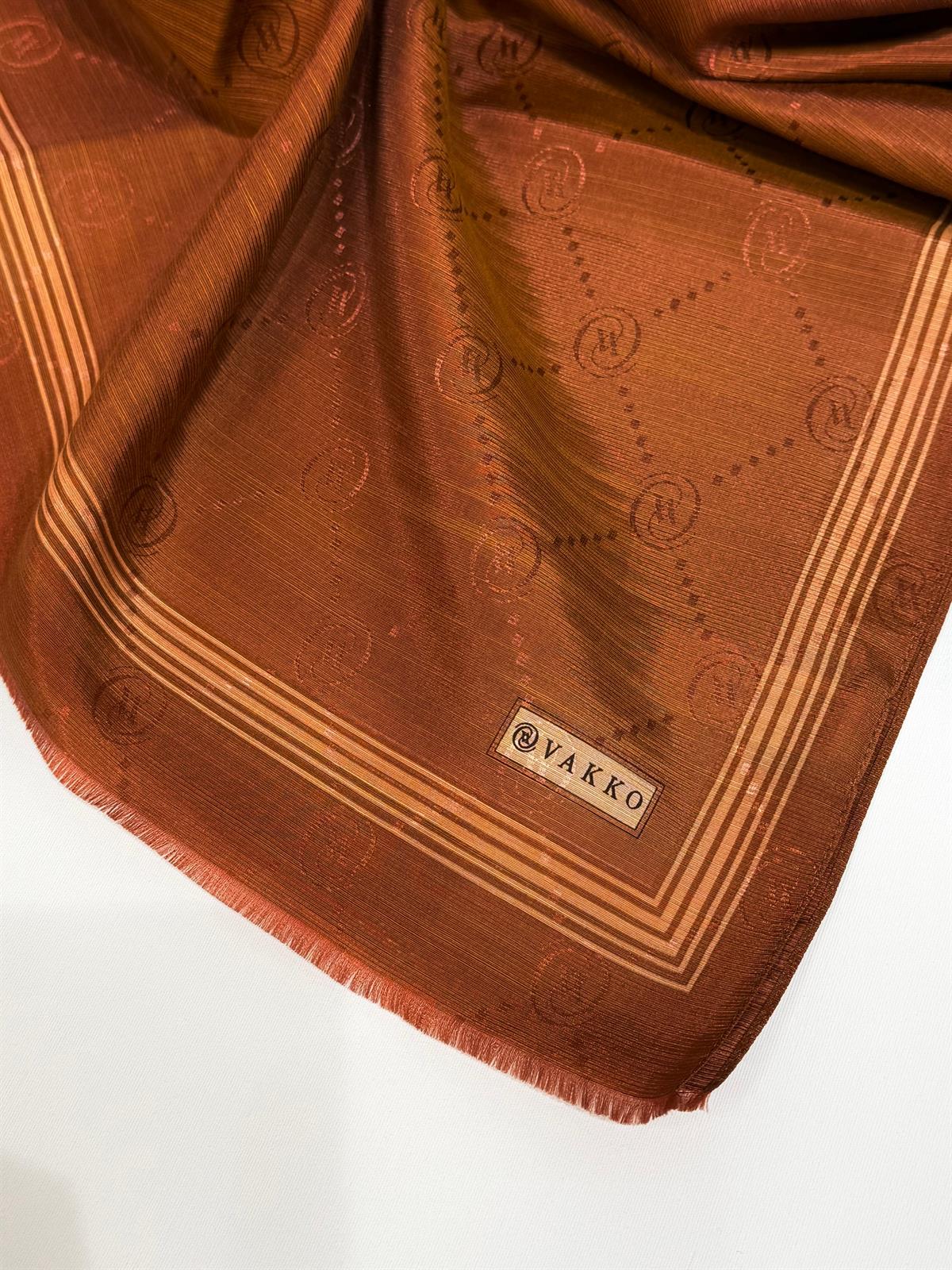 Vakko Monogram Pamuk İpek Bordürlü Şal 41540-Tarçın