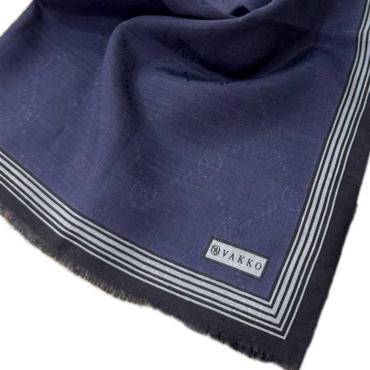 Vakko Monogram Pamuk İpek Bordürlü Şal 41540-Lacivert
