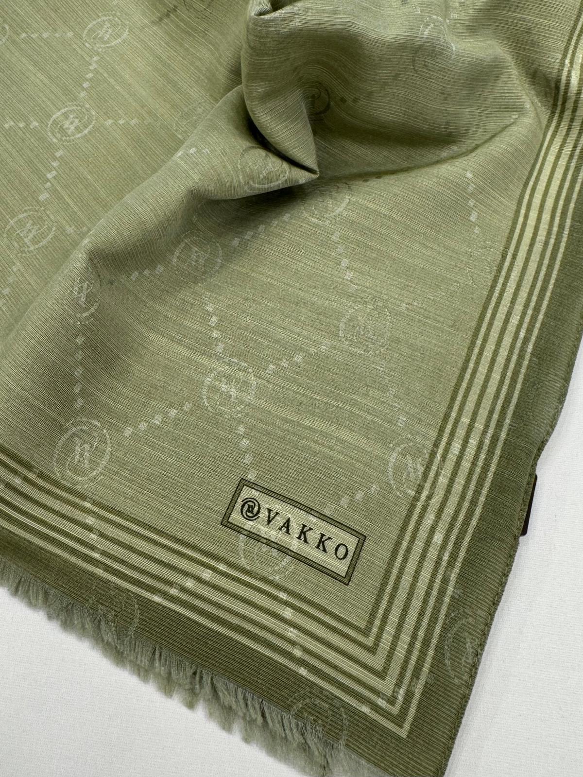 Vakko Monogram Pamuk İpek Bordürlü Şal 41540-Açık Yeşil
