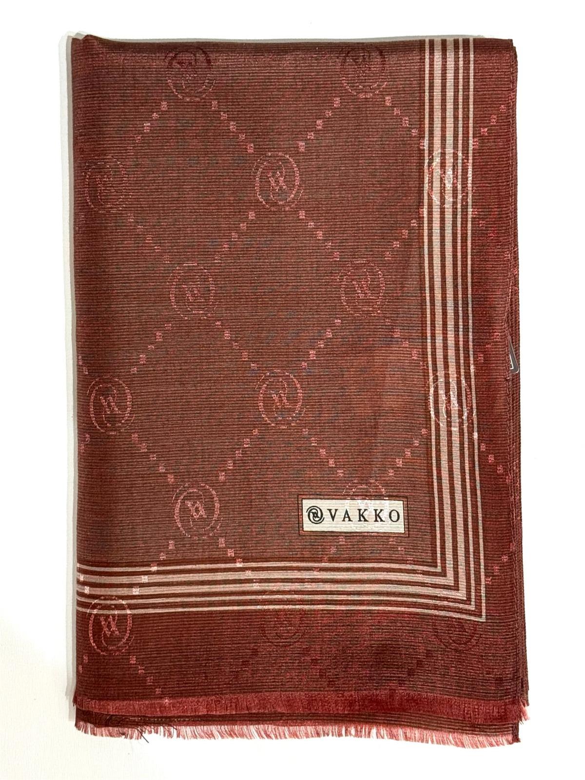 Vakko Monogram Pamuk İpek Bordürlü Şal 41540-Kahve
