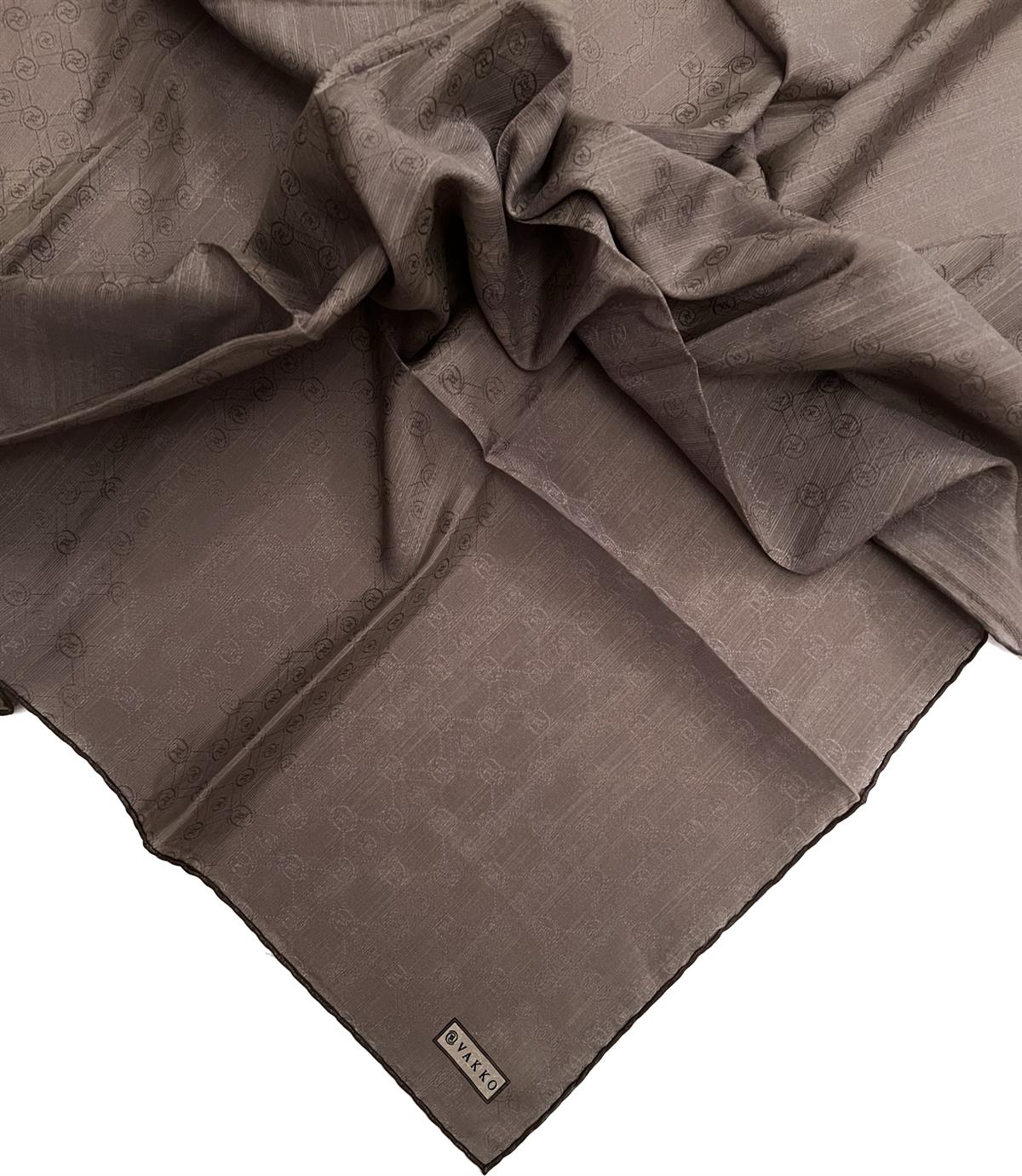 Vakko Monogram Pamuk İpek Eşarp 3000655-Vizon
