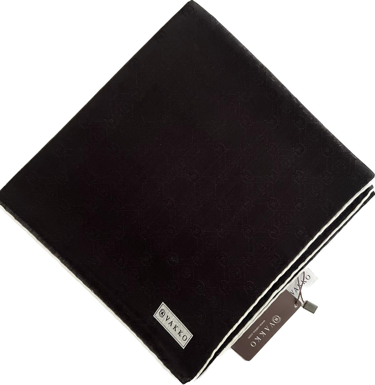 Vakko Monogram Pamuk İpek Eşarp 3000655-Siyah Beyaz