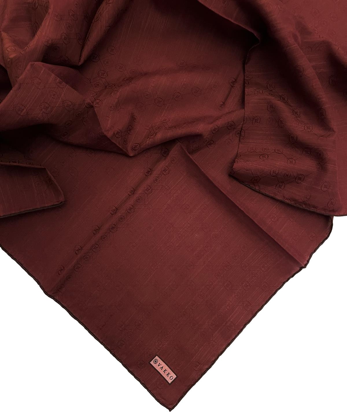 Vakko Monogram Pamuk İpek Eşarp 3000655-Bordo