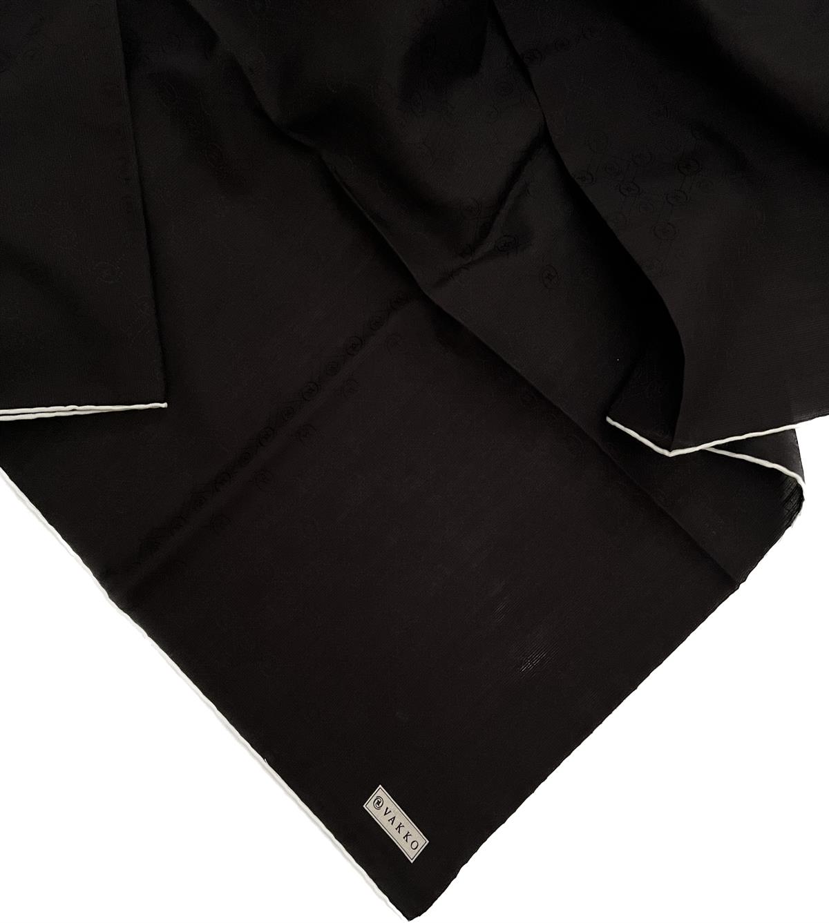 Vakko Monogram Pamuk İpek Eşarp 3000655-Siyah Beyaz