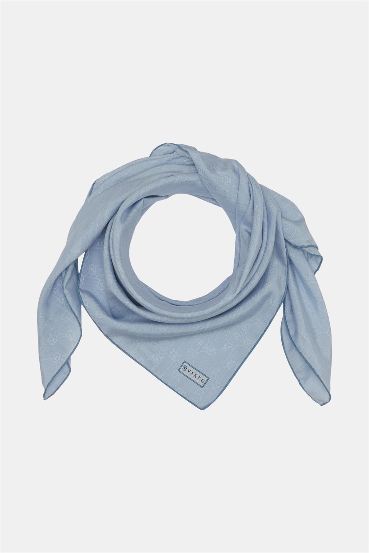 Vakko Monogram Pamuk İpek Eşarp 3000655-Açık Mavi