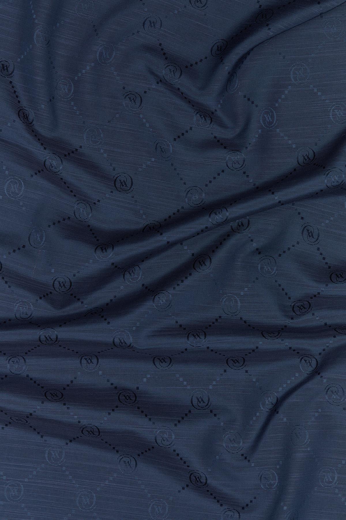 Vakko Monogram Pamuk İpek Eşarp 40828-Lacivert
