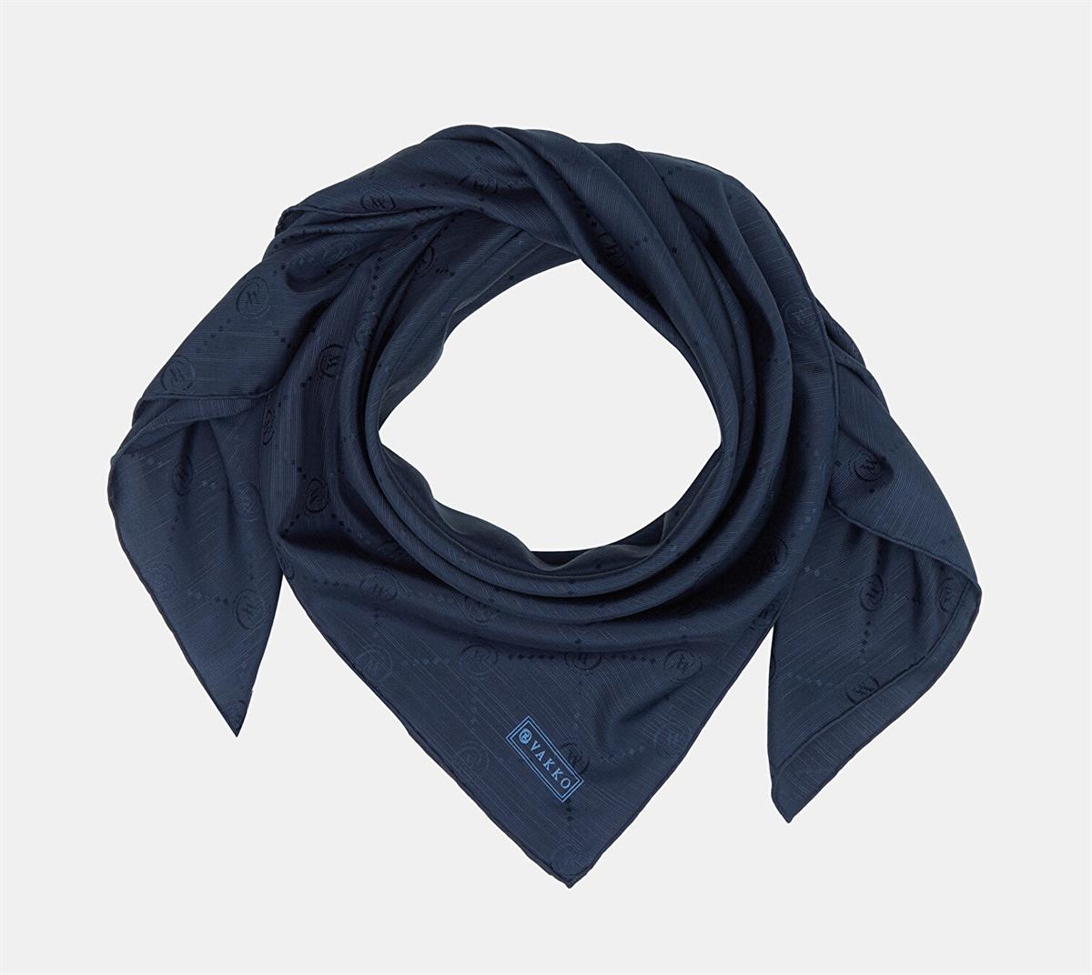 Vakko Monogram Pamuk İpek Eşarp 40828-Lacivert