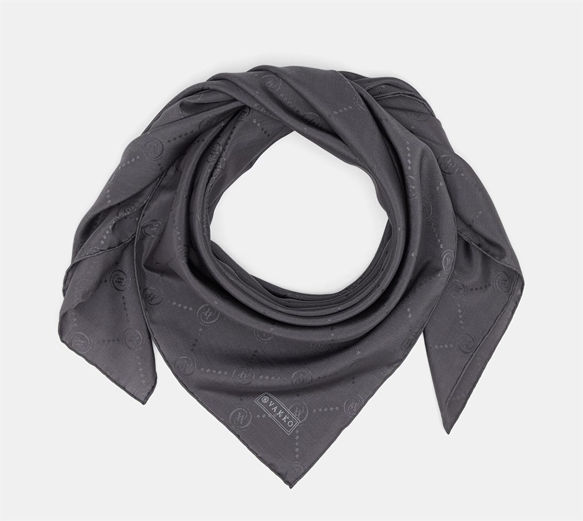Vakko Monogram Pamuk İpek Eşarp 40828-Antrasit