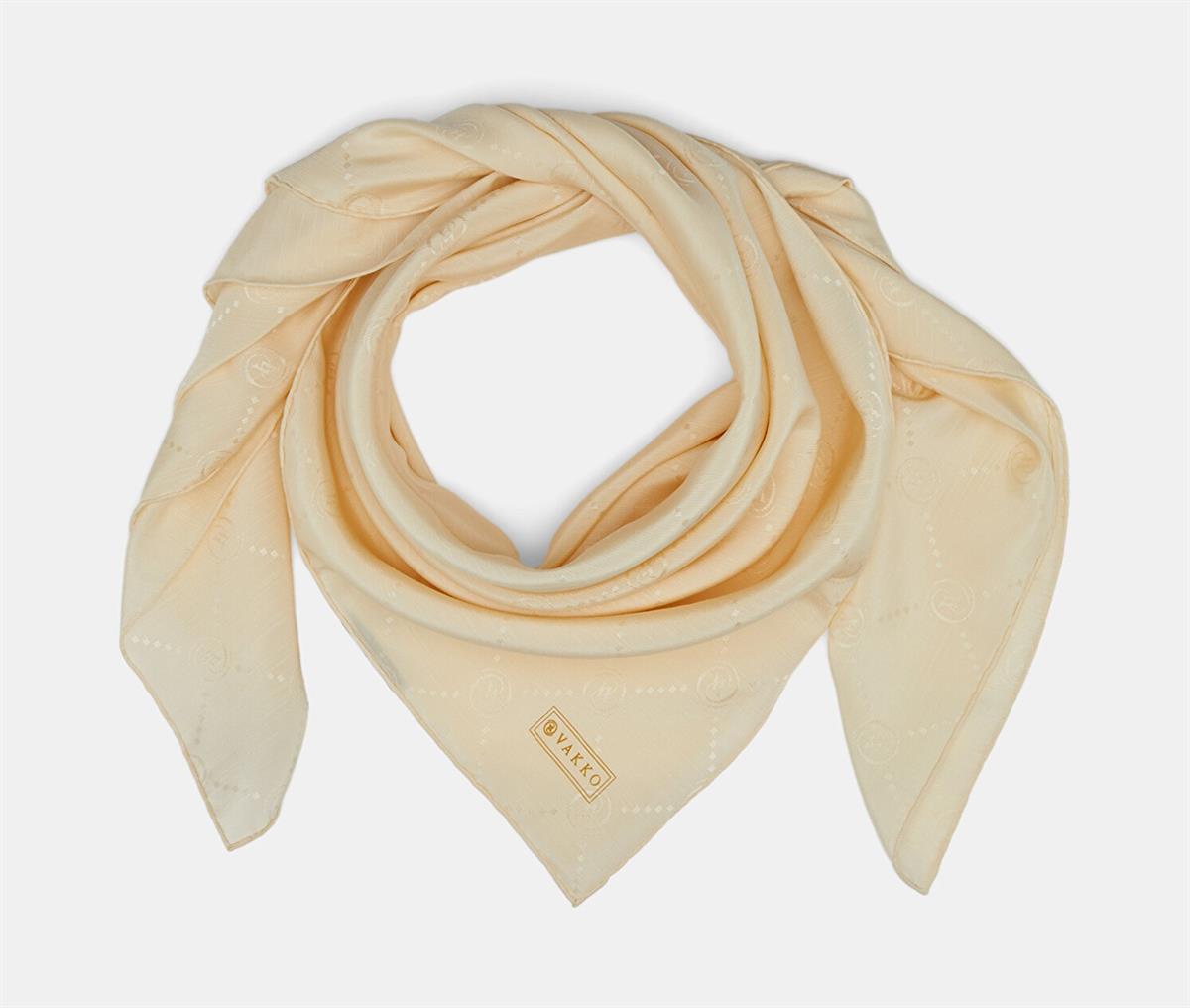 Vakko Monogram Pamuk İpek Eşarp 40828-Ekru