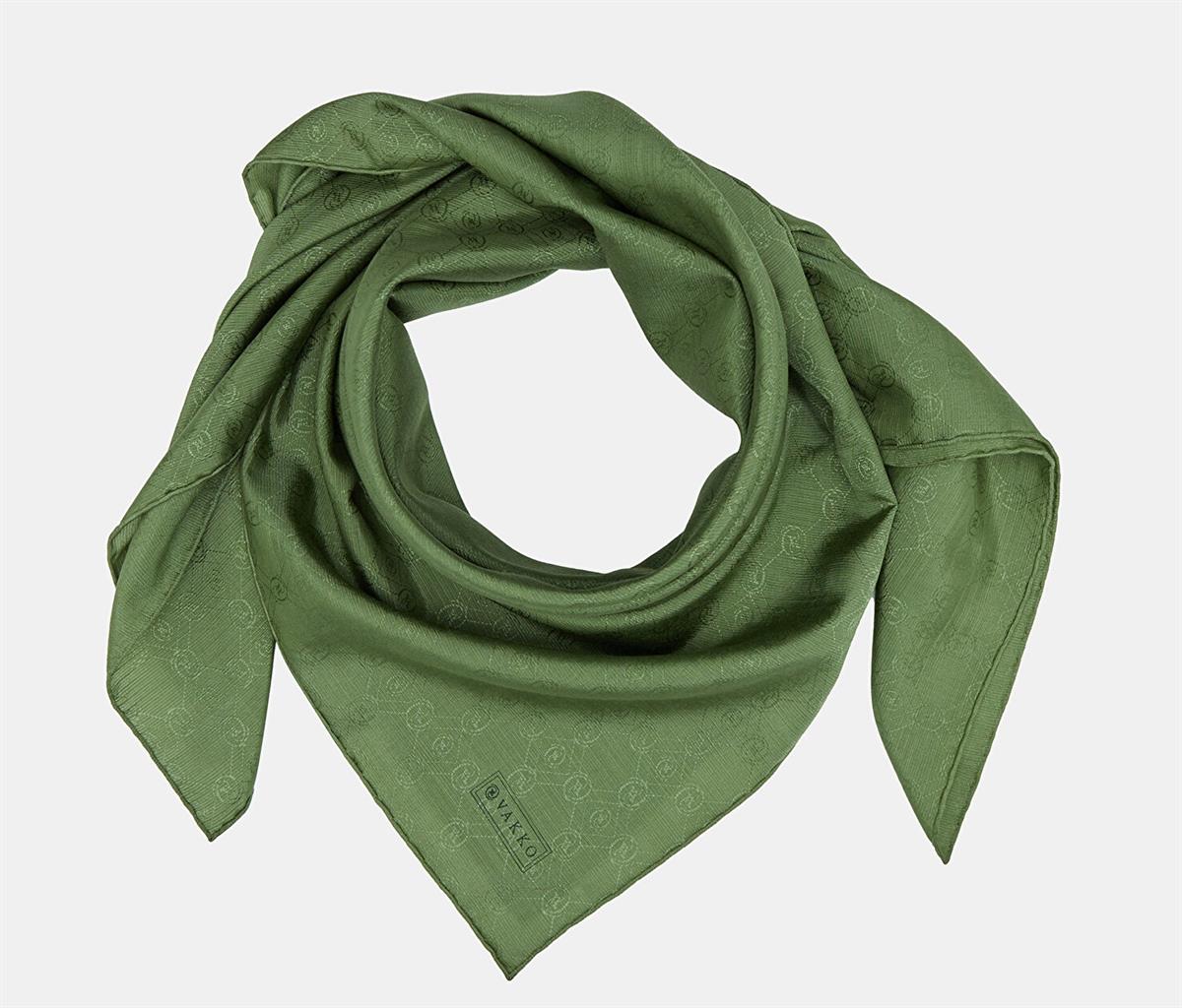 Vakko Monogram Pamuk İpek Eşarp 40829-Açık Yeşil