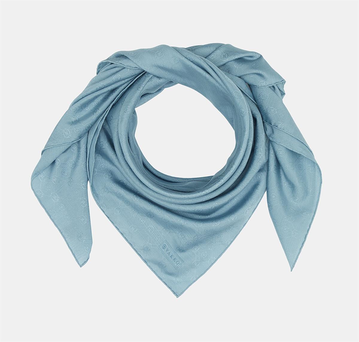 Vakko Monogram Pamuk İpek Eşarp 40829-Turkuaz
