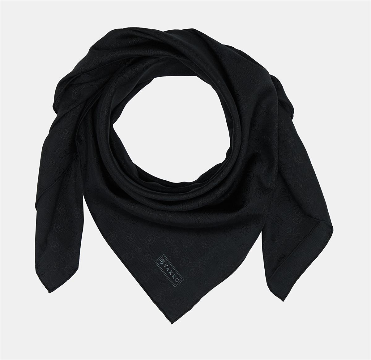 Vakko Monogram Pamuk İpek Eşarp 40829-Siyah