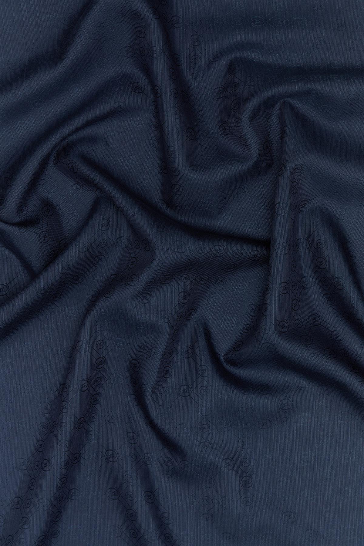 Vakko Monogram Pamuk İpek Eşarp 40829-Lacivert