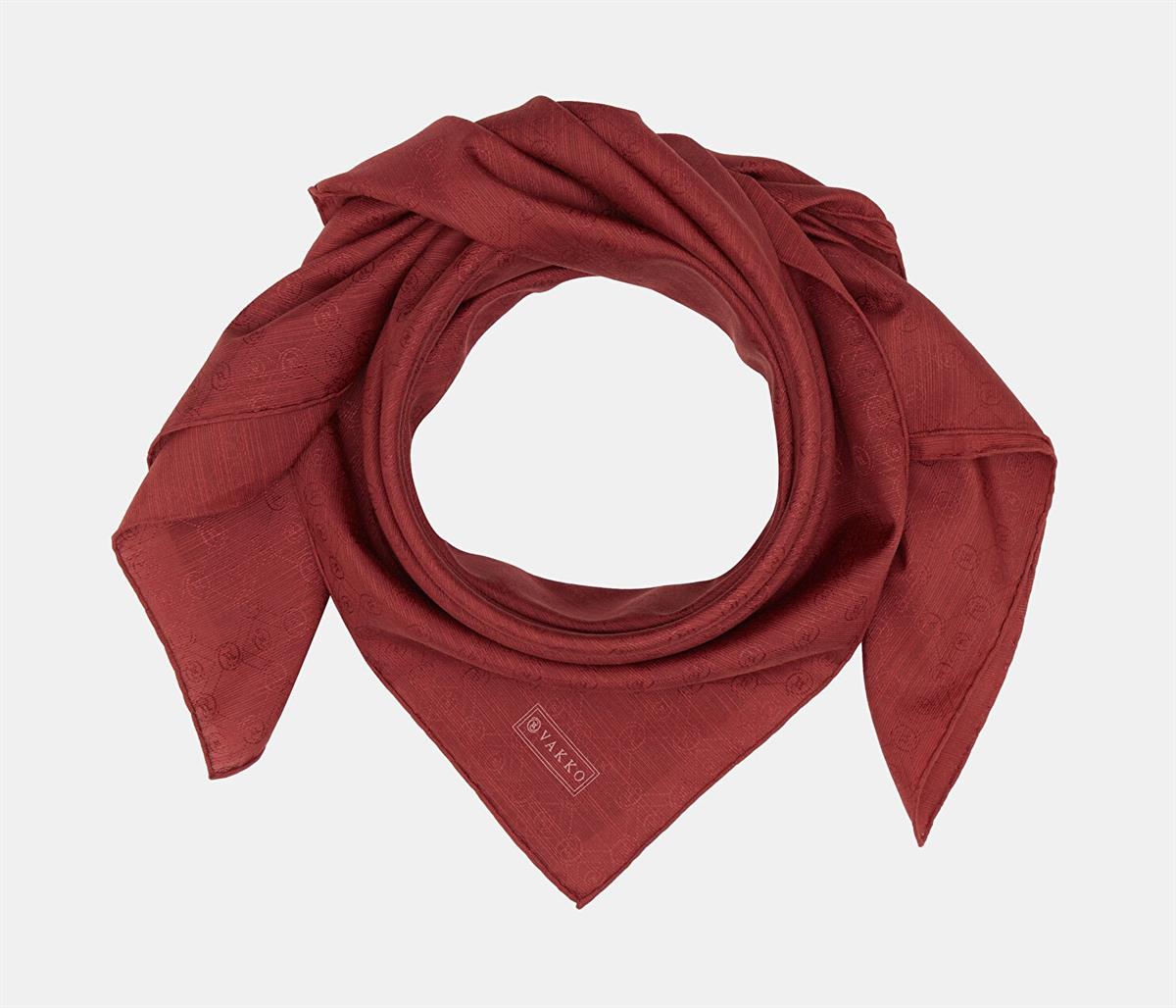Vakko Monogram Pamuk İpek Eşarp 40829-Bordo