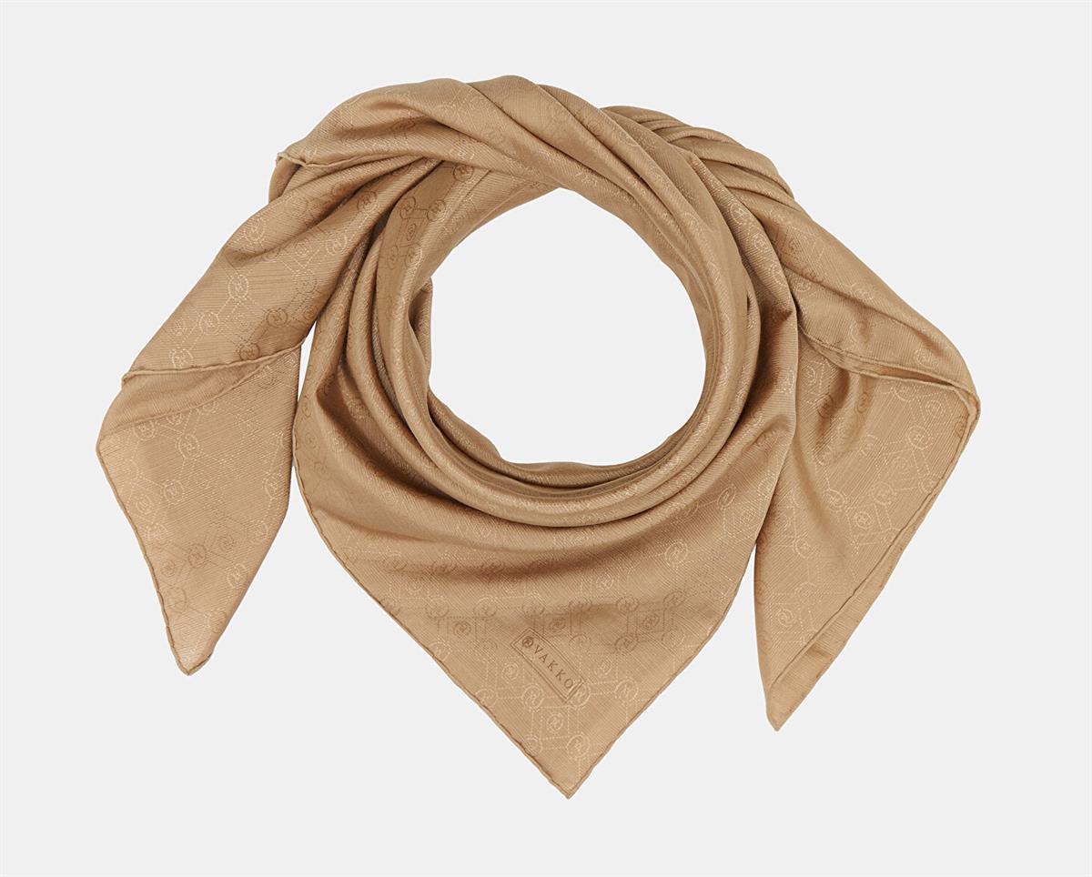 Vakko Monogram Pamuk İpek Eşarp 40829-Kahve