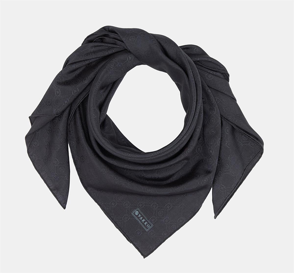 Vakko Monogram Pamuk İpek Eşarp 40829-Antrasit