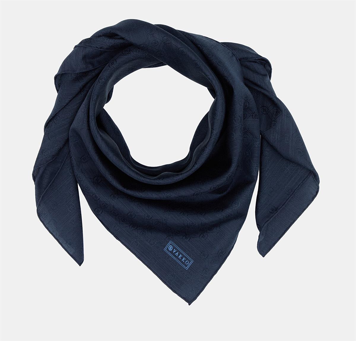 Vakko Monogram Pamuk İpek Eşarp 40829-Lacivert