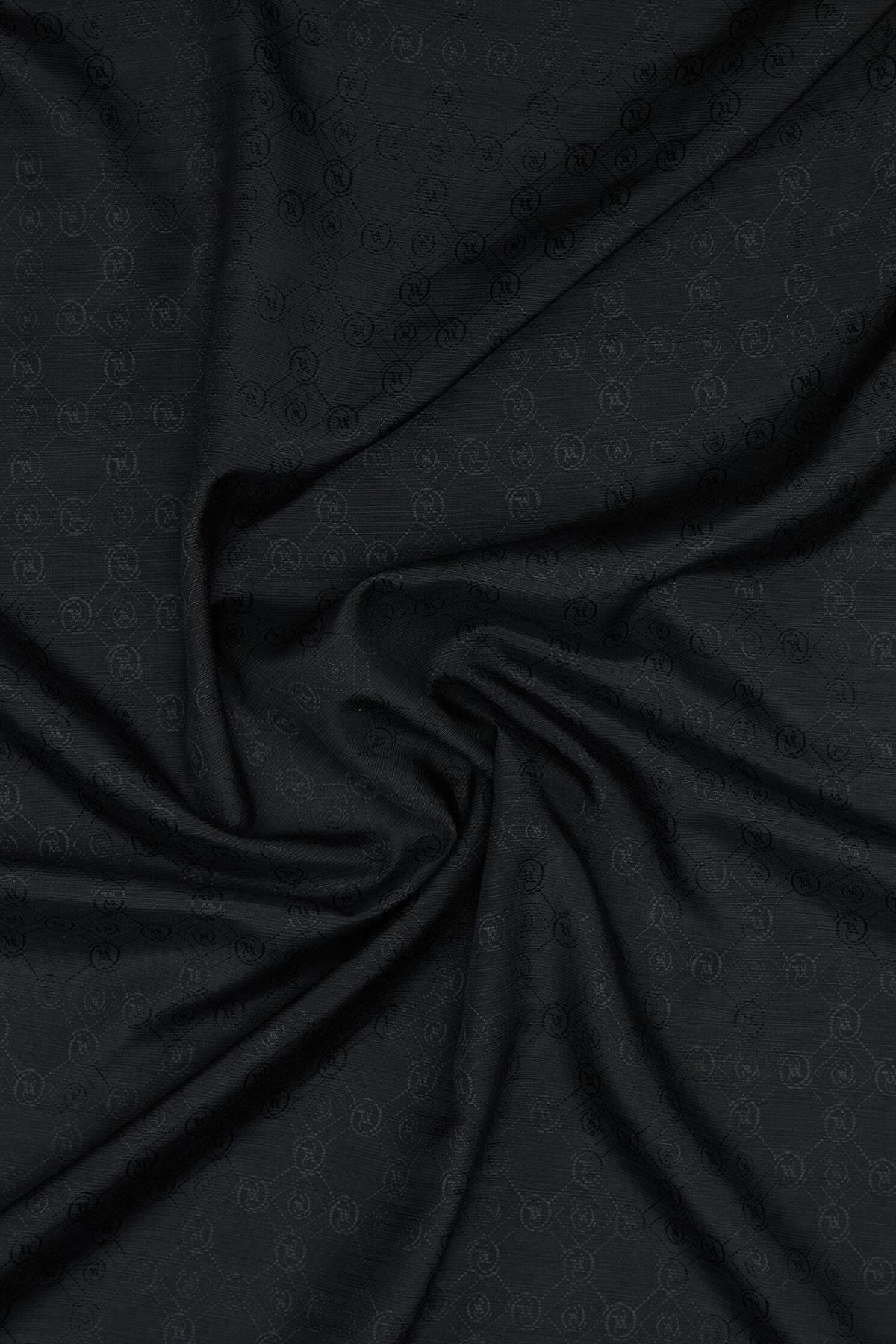 Vakko Monogram Pamuk İpek Eşarp 40829-Siyah