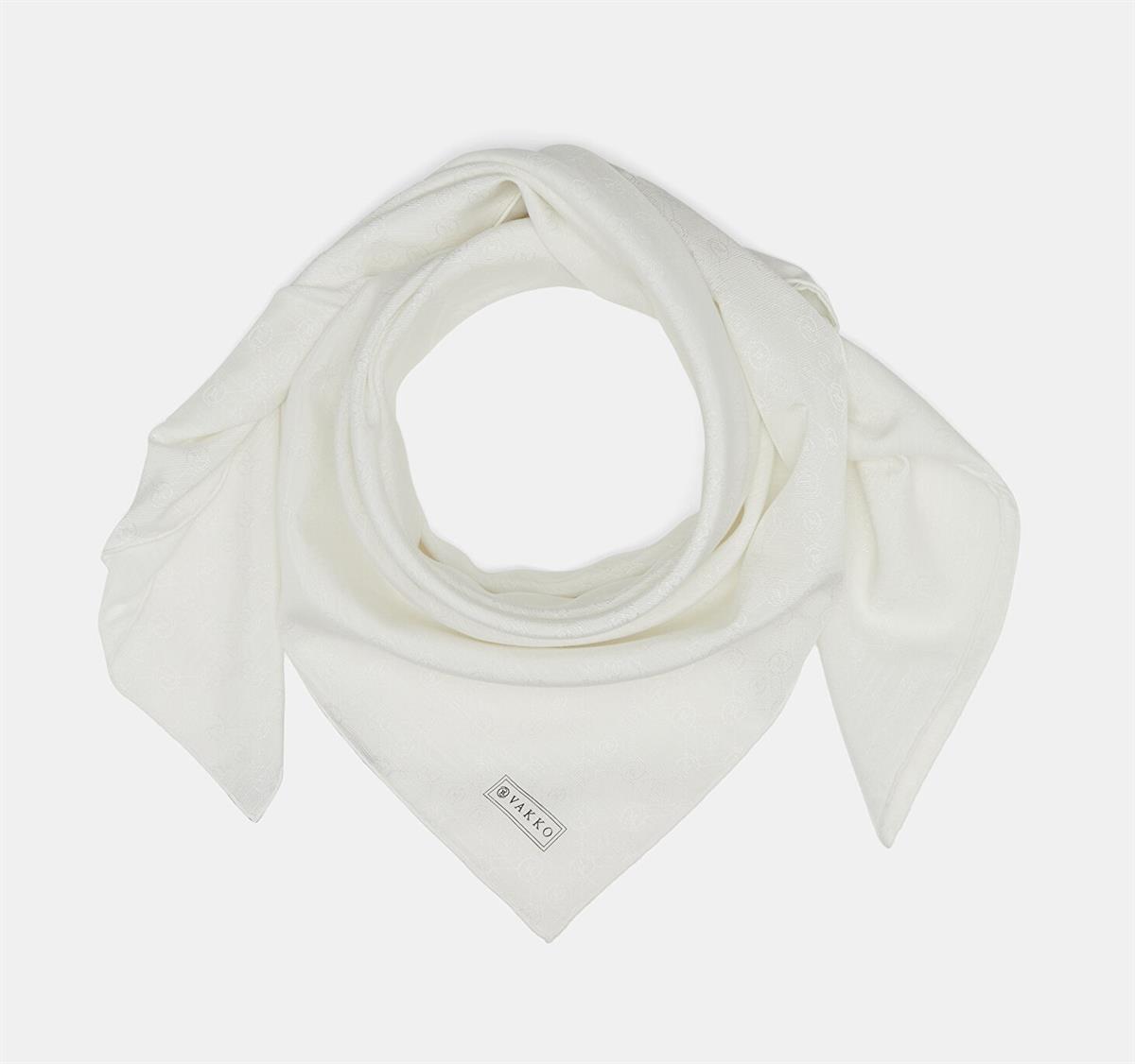 Vakko Monogram Pamuk İpek Eşarp 40829-Beyaz