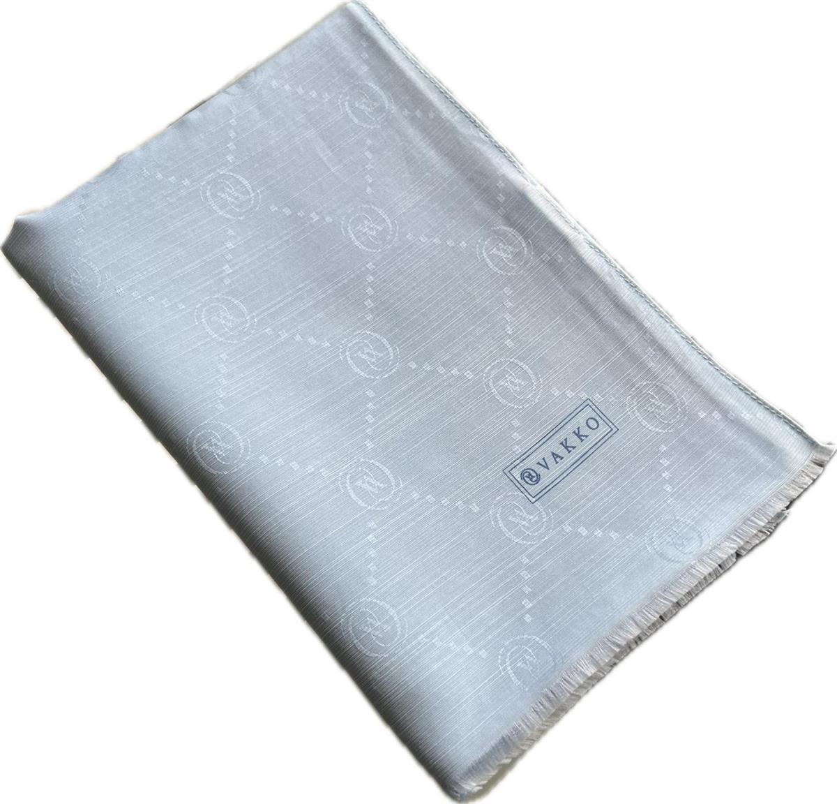 Vakko Monogram Pamuk İpek Şal 30011260-Buz Mavi