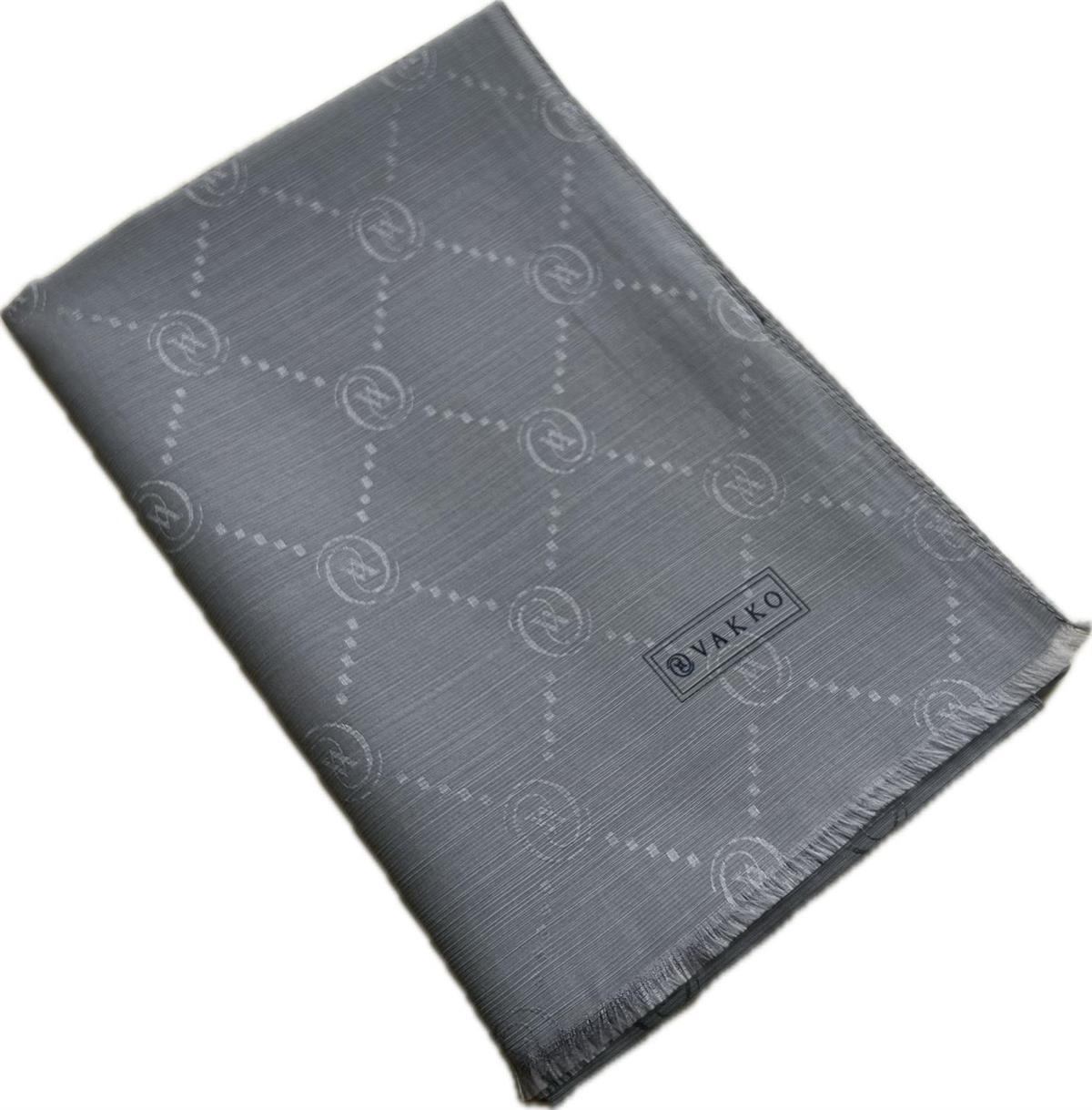 Vakko Monogram Pamuk İpek Şal 30011260-Metalik Gri