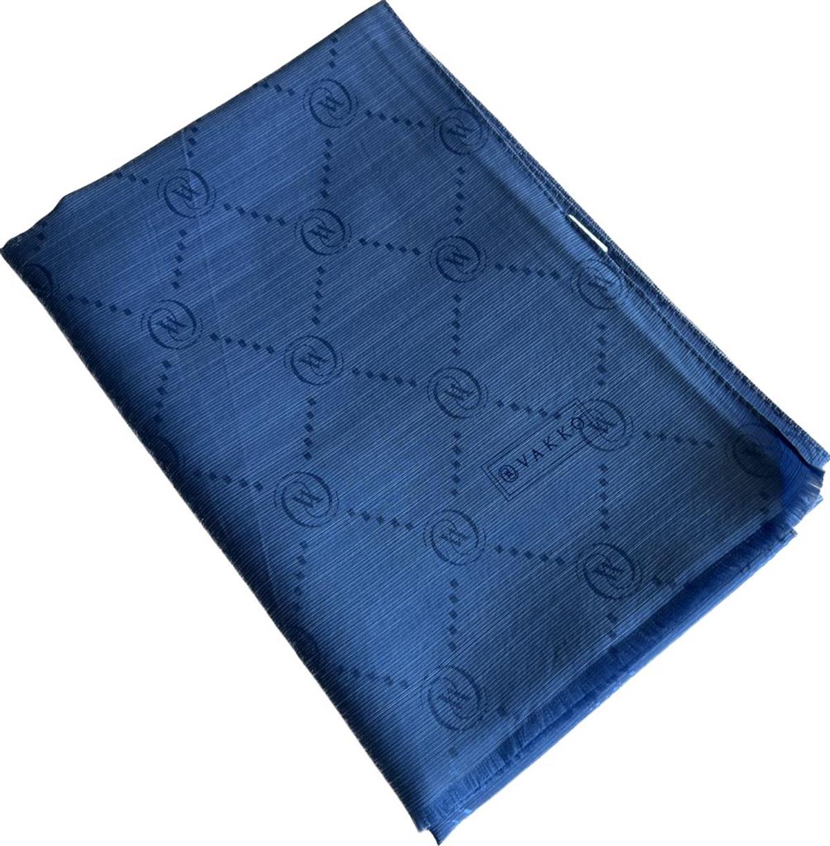 Vakko Monogram Pamuk İpek Şal 30011260-Koyu Mavi