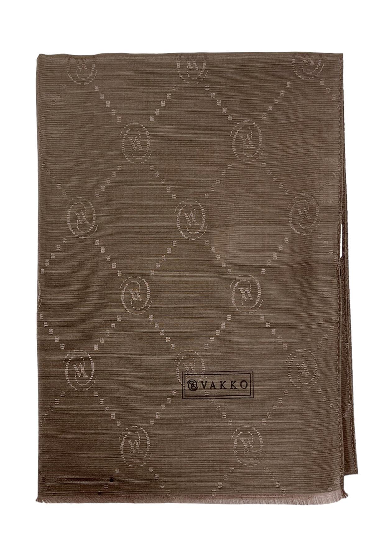 Vakko Monogram Pamuk İpek Şal 30011260-Koyu Kahve