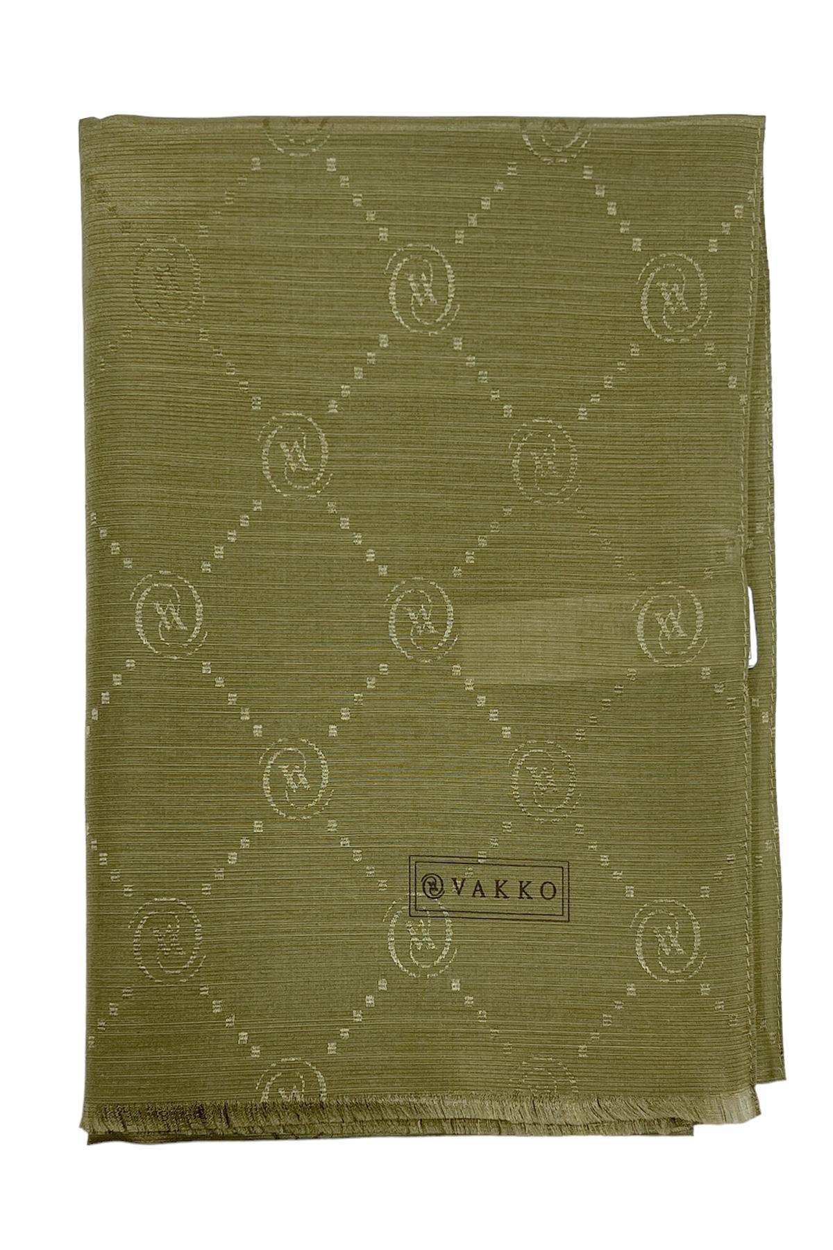 Vakko Monogram Pamuk İpek Şal 30011260-Haki