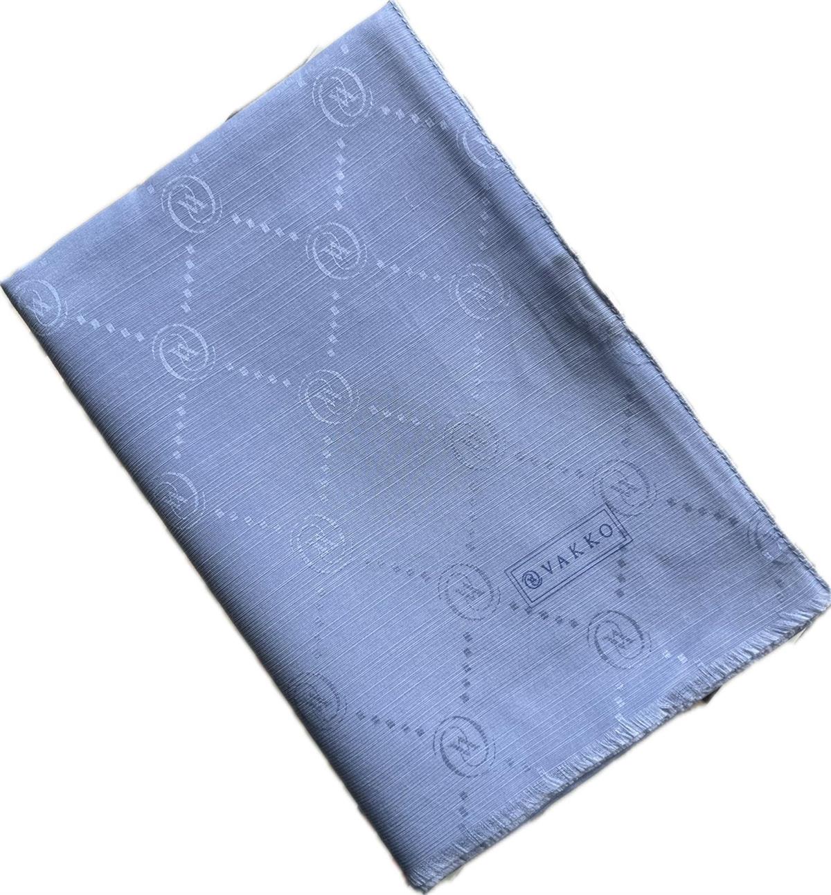 Vakko Monogram Pamuk İpek Şal 30011260-Açık Mavi