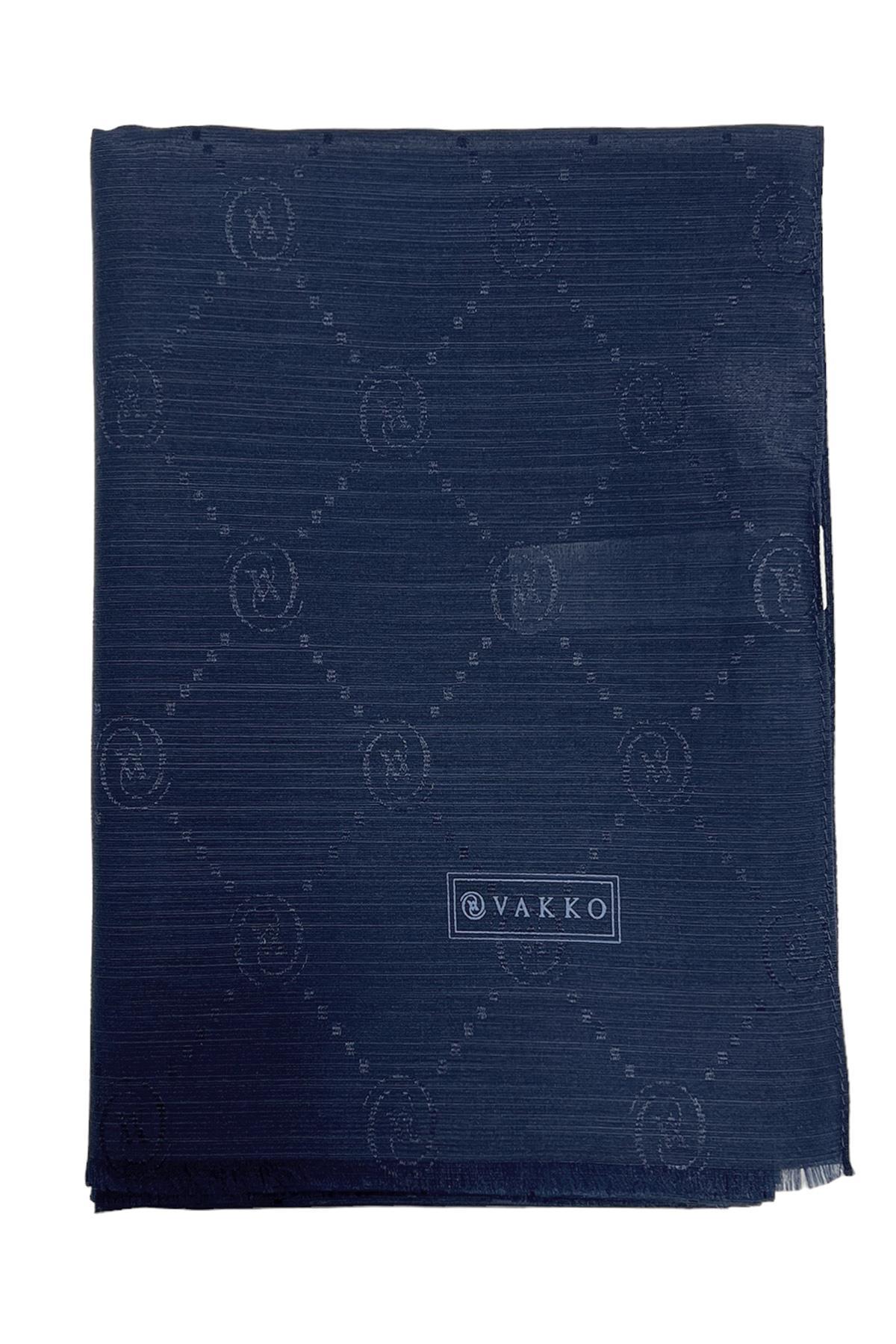 Vakko Monogram Pamuk İpek Şal 30011260-Lacivert