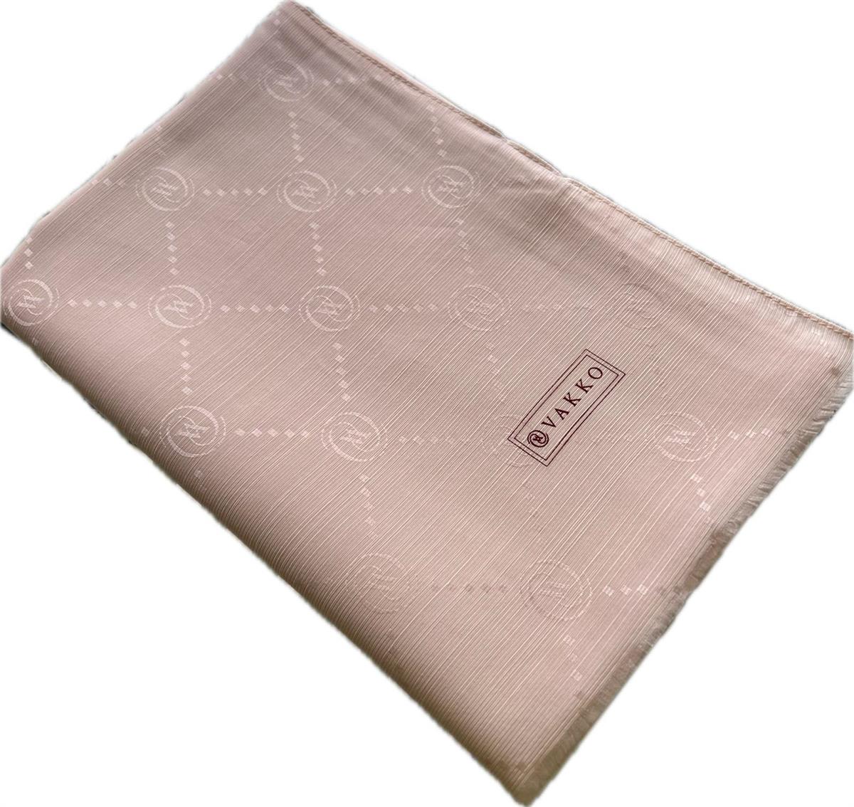 Vakko Monogram Pamuk İpek Şal 30011260-Pudra
