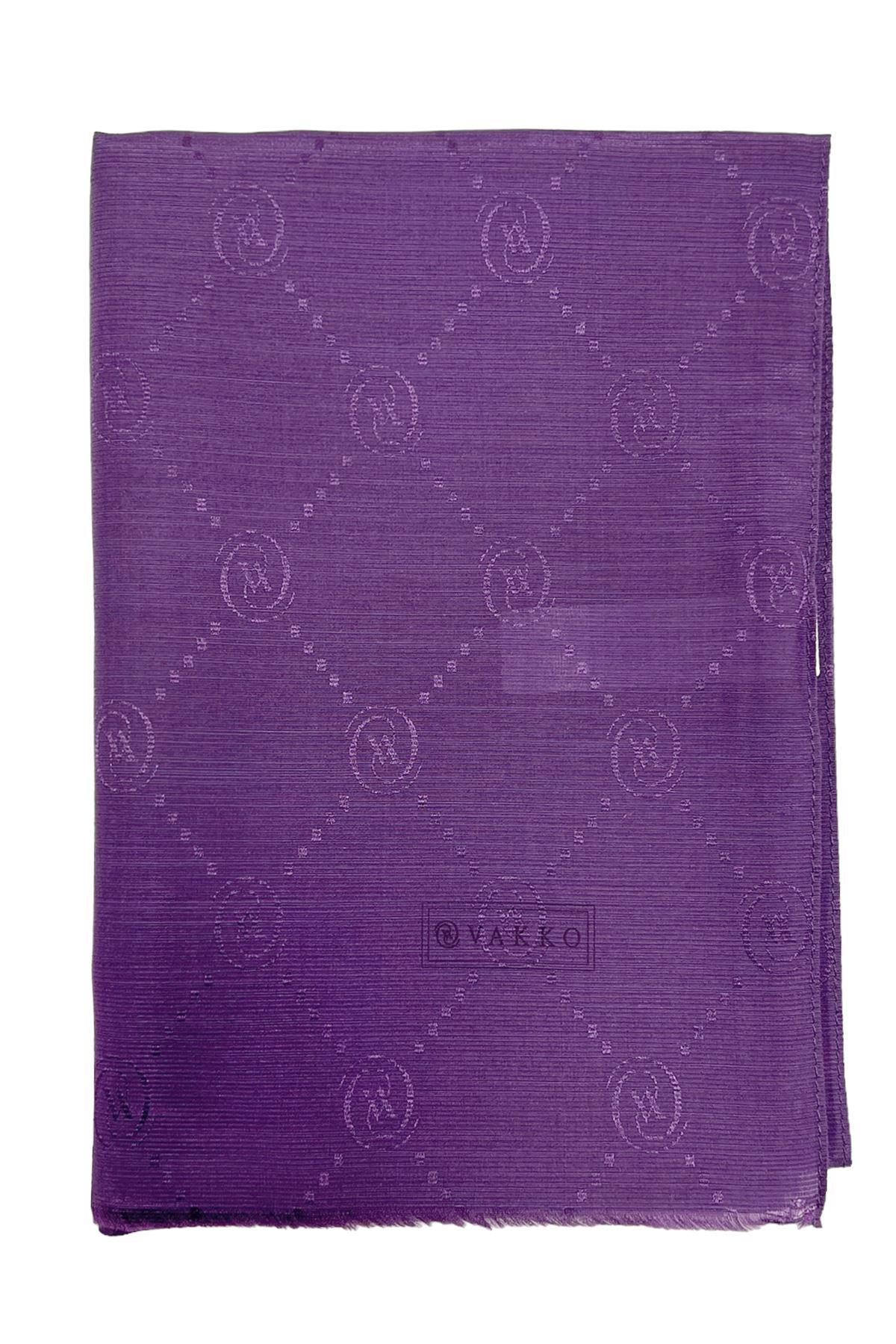 Vakko Monogram Pamuk İpek Şal 30011260-Mor