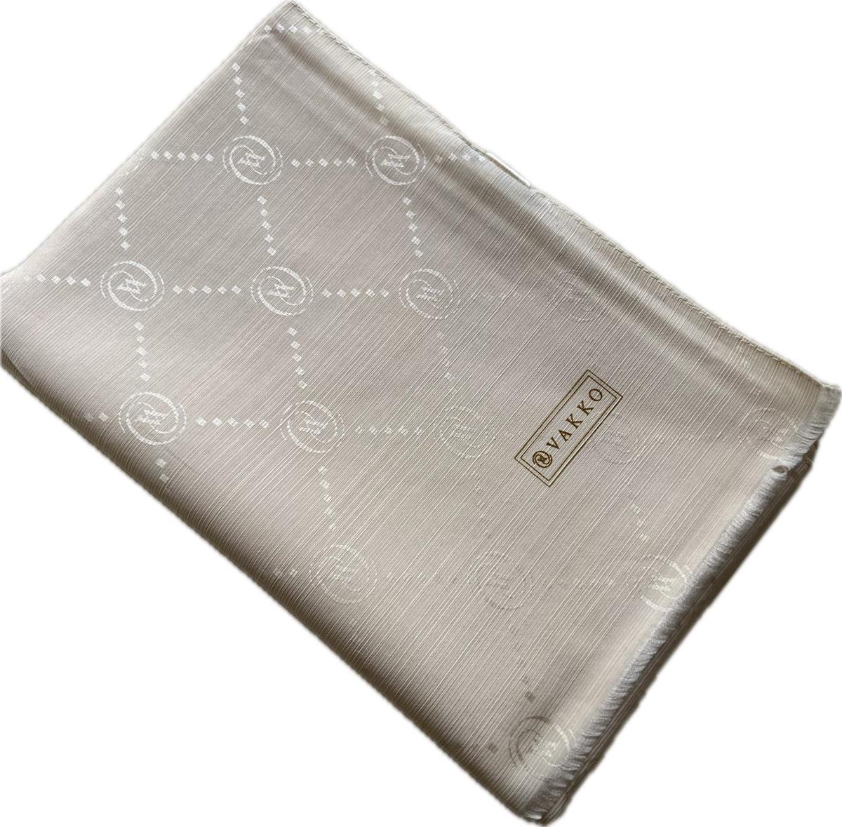 Vakko Monogram Pamuk İpek Şal 30011260-Açık Krem