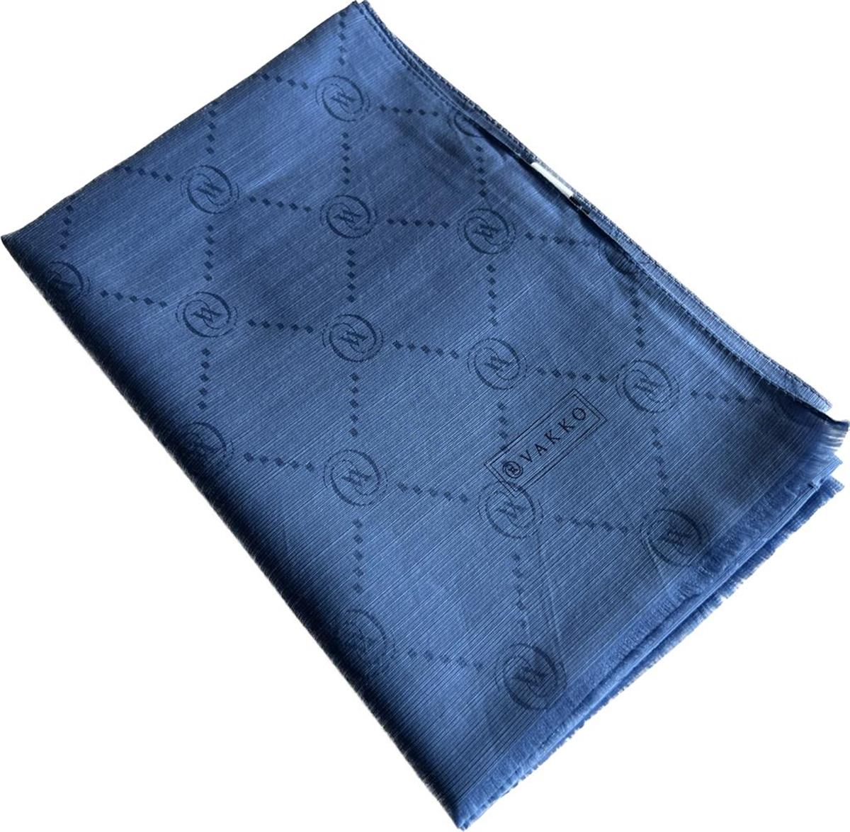 Vakko Monogram Pamuk İpek Şal 30011260-Mavi