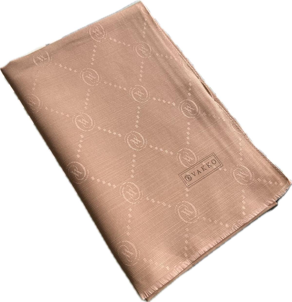 Vakko Monogram Pamuk İpek Şal 30011260-Açık Kahve