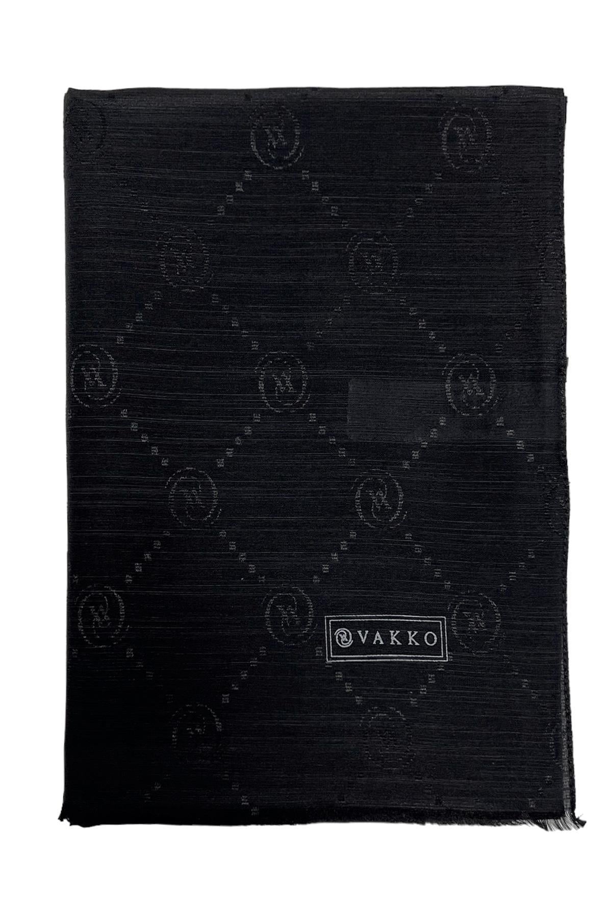 Vakko Monogram Pamuk İpek Şal 30011260-Siyah