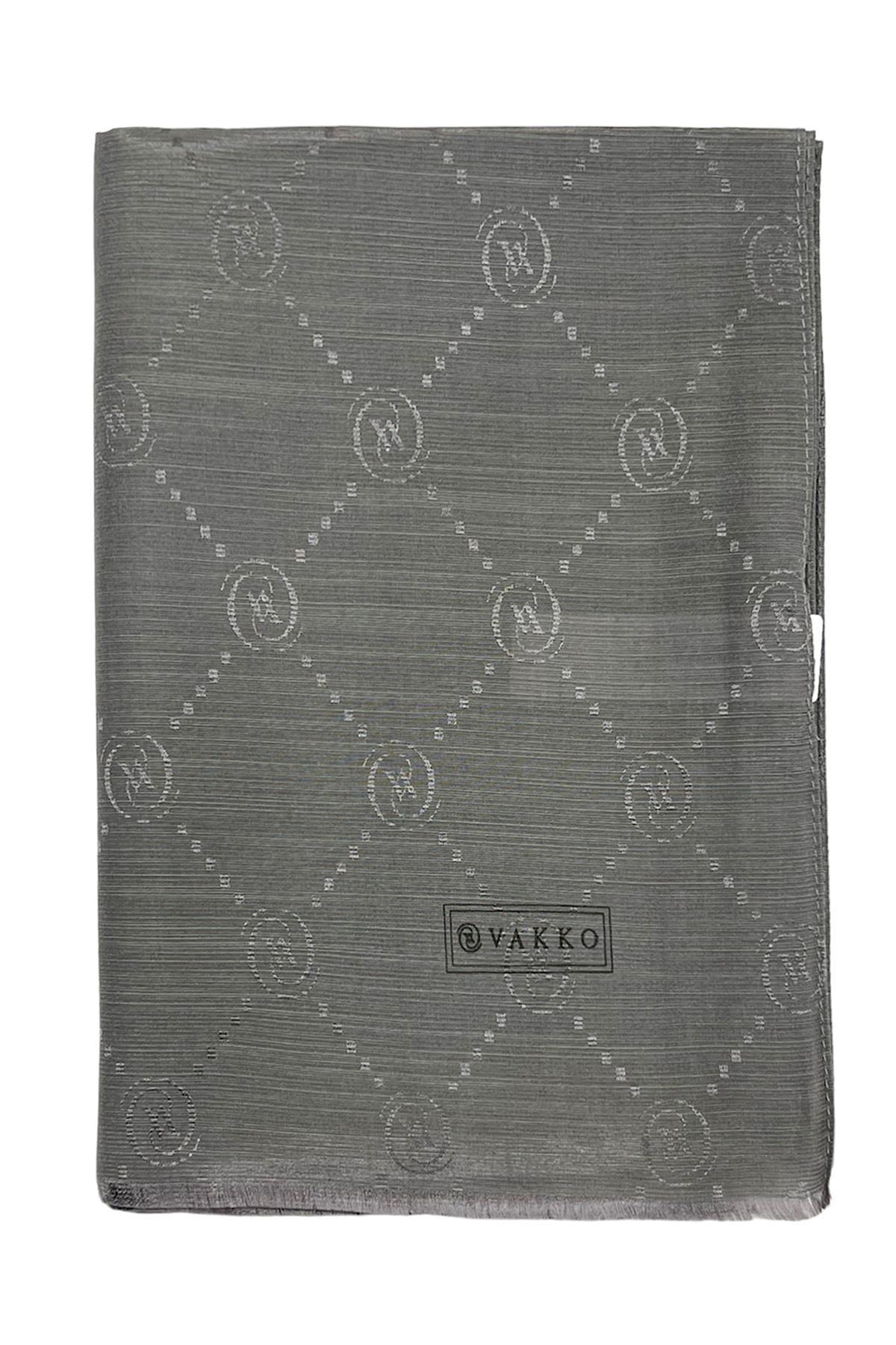 Vakko Monogram Pamuk İpek Şal 30011260-Koyu Gri