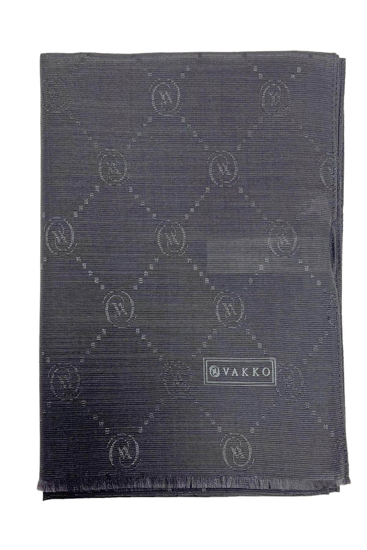 Vakko Monogram Pamuk İpek Şal 30011260-Antrasit