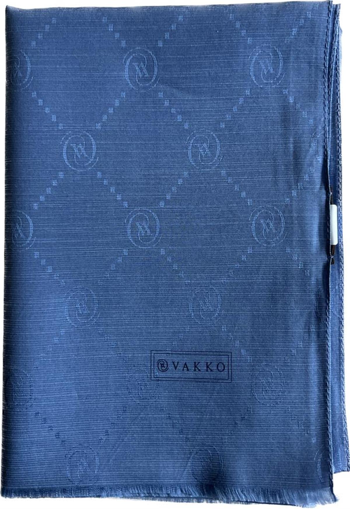 Vakko Monogram Pamuk İpek Şal 30011260-Mavi